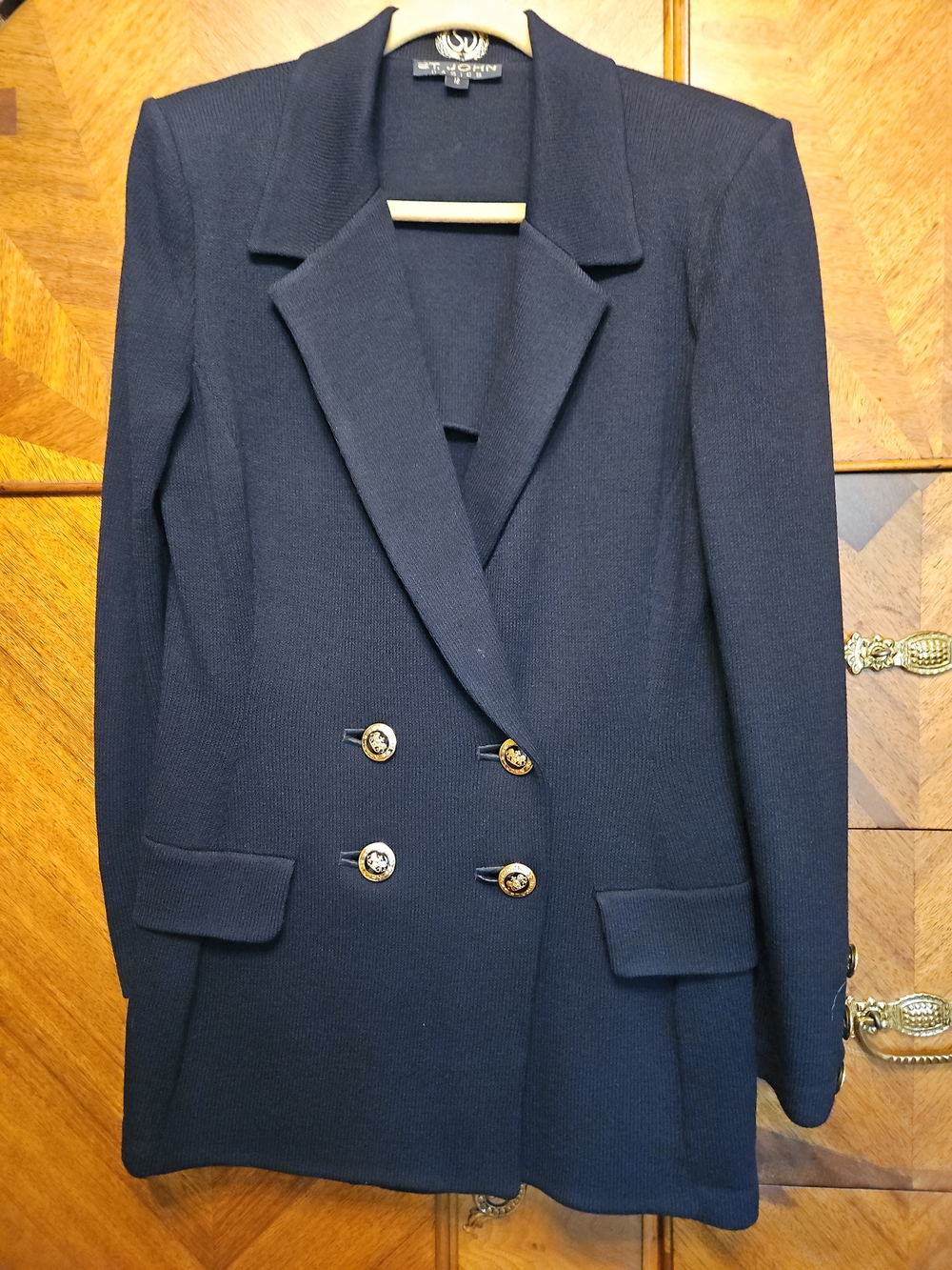 St. John Collection Black Size 12 Double-Breasted Knit Blazer
